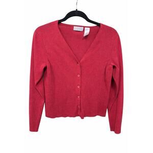 Liz Claiborne Classic Cherry Red Power Cardigan Minimalist Chic Soft-Girl Layer